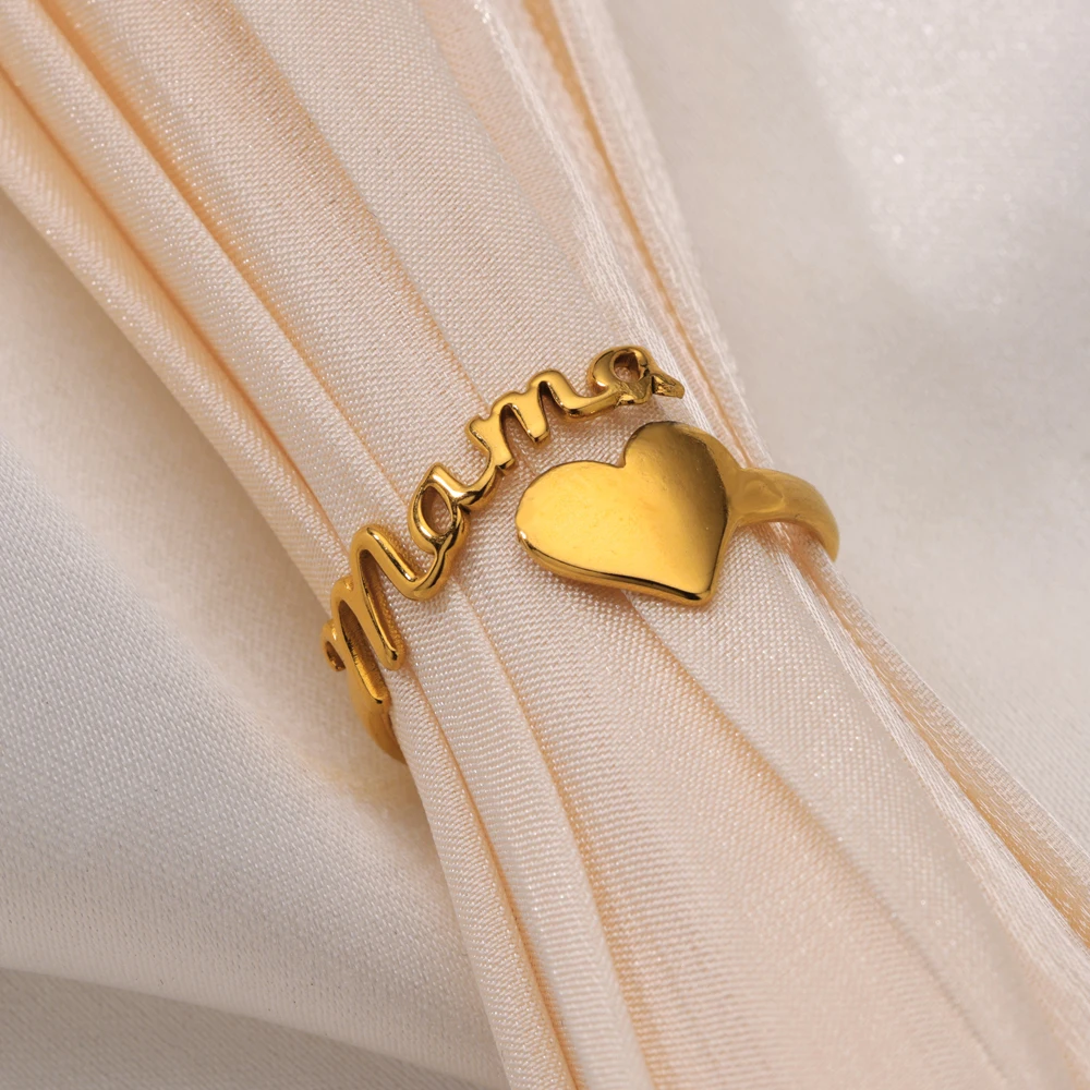 Engraved MAMA Rings Heart Shape Stainless Steel Ring