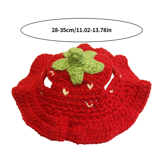 Pet Knitted Hat New Wool Hand-knitted Strawberry Red Hat With Ear Holes Cute Kitten Dog Headgear Pet Cosplay Accessories 6
