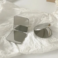 1pc Portable Women Stainless Steel Makeup Mirror Hand Pocket Folded-Side Cosmetic Make Up Mirror Small Various Shapes 2