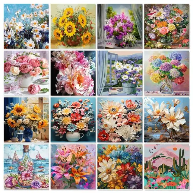 Gatyztoire bricolage peint à la main peinture à l'huile 60x75 cm peinture par numéros pour adultes Kits fleurs photo peinture décoration de la maison bricolage cadeau 1