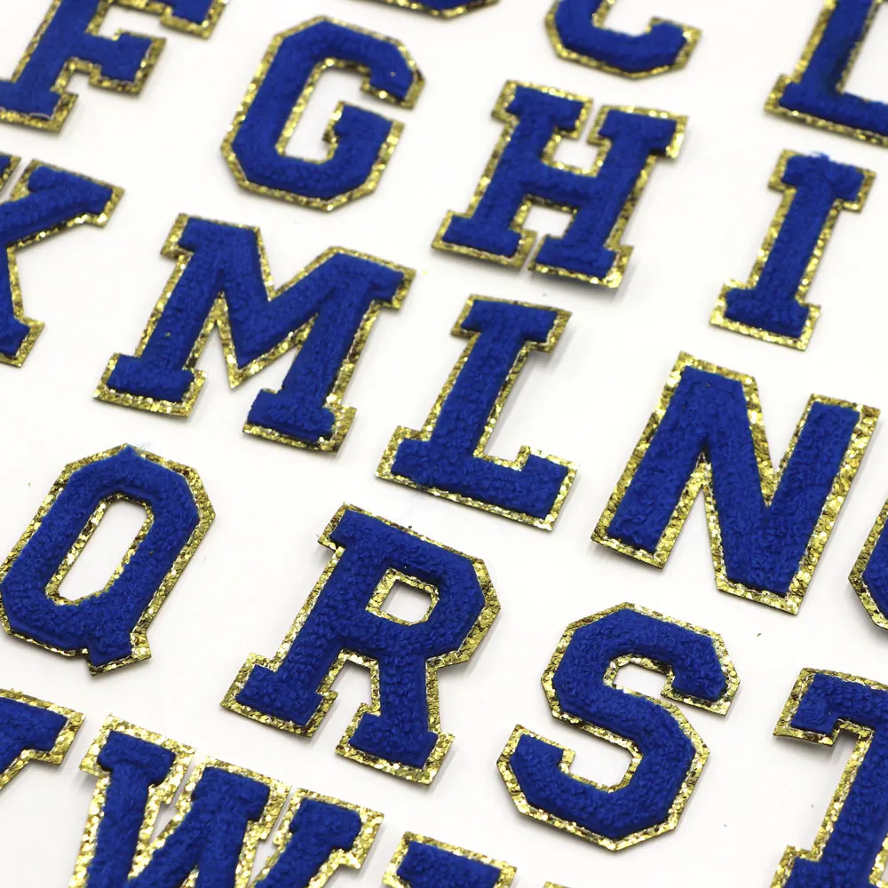 1PC 55MM Navy Blue Chenille Embroidery Letter Alphabet Iron on Patches For Clothing Applique Diy Name Badge Decor Sticker