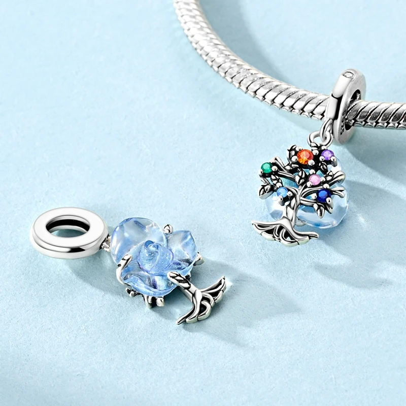 Charms aus 925er-Sterlingsilber, Perlen-Anhänger, fliegendes Ferkel, Kreuzigung, Hase, Roboter-Charm, passend für Original-Armbänder, Damenschmuck, Geschenk – Detail 16