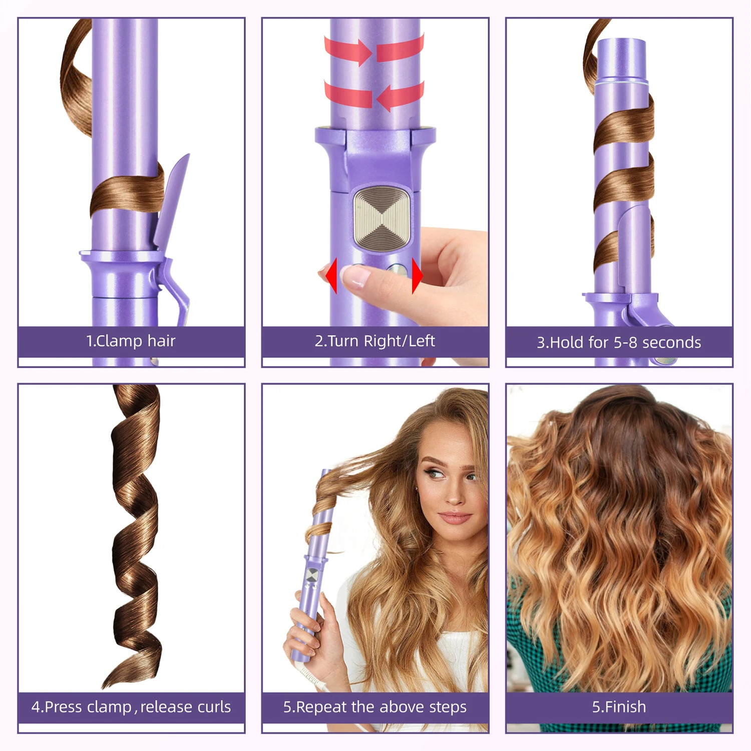 Auto Hair Curler 32mm Ionic Ceramic Coating 450&deg;F Hair Curling Iron Wand Instant Heating Automatic Rotate Curls Tool 110V-240V