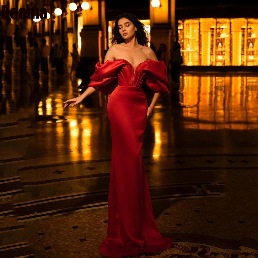 

Booma Red Mermaid Prom Dresses Off the Shoulder V-neck Party Gowns Long Women Formal Party Evening Dress Vestidos De Noche 2023