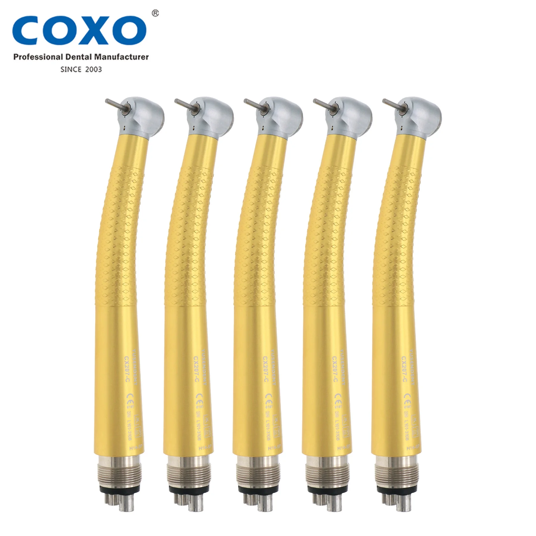 

COXO Dental High Speed Handpiece Turbine Standard Head 4 Holes Push Button Yellow Aluminum alloys body