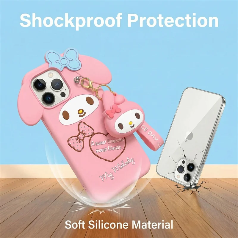 Cute Cartoon My Melody Silicone Phone Case with Key Chain