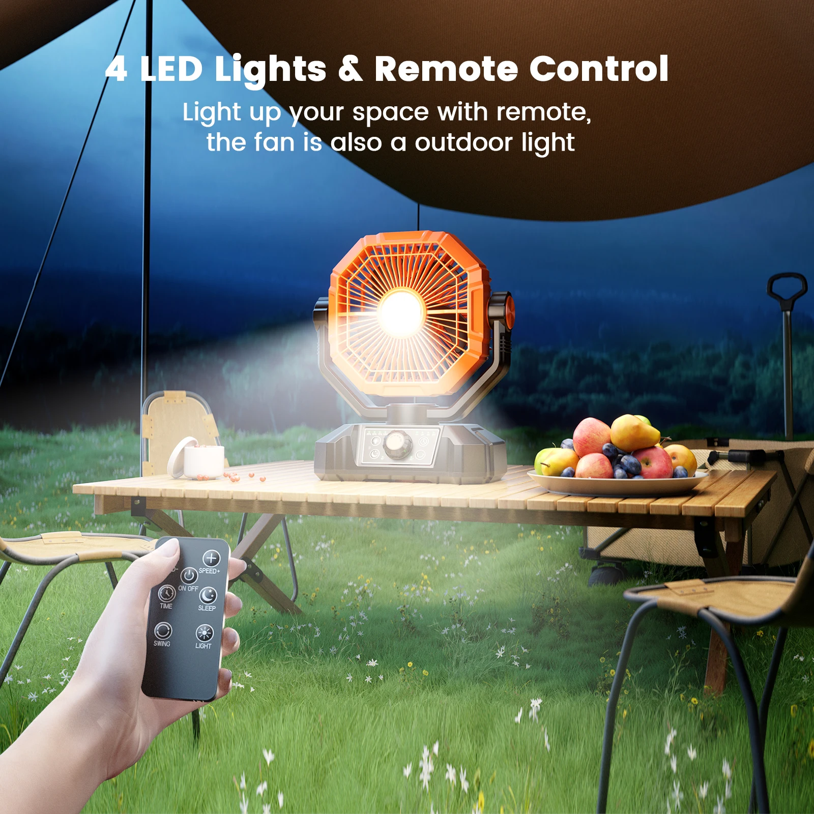20000mAh Camping Fan with LED Lantern 8 Speed Desk Fan with Remote Portable Outdoor Fan with Hook for Tent Power Outages Jobsite 5