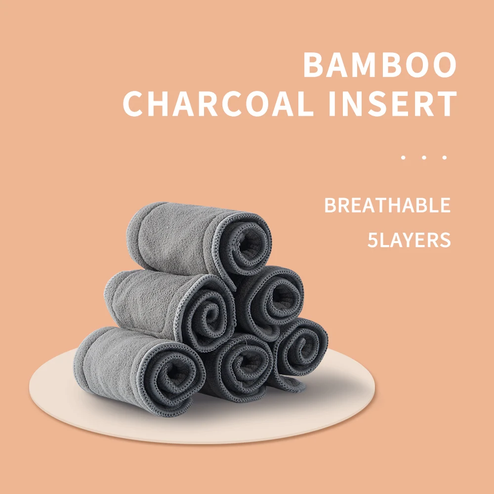 Happyflute Absorbent 5 Layers Bamboo Charcoal Insert cloth diaper insert Reusable Baby Nappy Diaper Insert For Baby Cloth Diaper Nappy