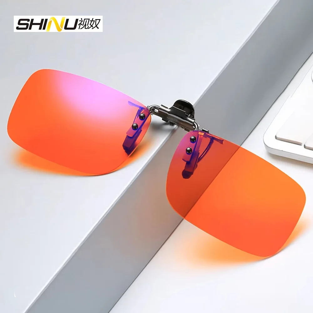 SHINU Anti Blue Light Clip On Glasses Polarized Sunglasses Orange Lens Bluelight Blocking Yellow Anti-Glare Driving Lenses