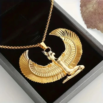 Exquisite Ancient Egyptian Goddess Spread Wings Pendant Necklace Women Fashion Hip Hop Punk Amulet Jewelry Gift