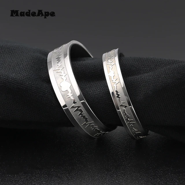 Bague de Couple ECG en Titane et Acier Inoxydable, Bijou de Mariage de 6mm de Largeur pour Femme et Homme