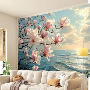 Tranquil Magnolia Beach Wall Tapestry 4