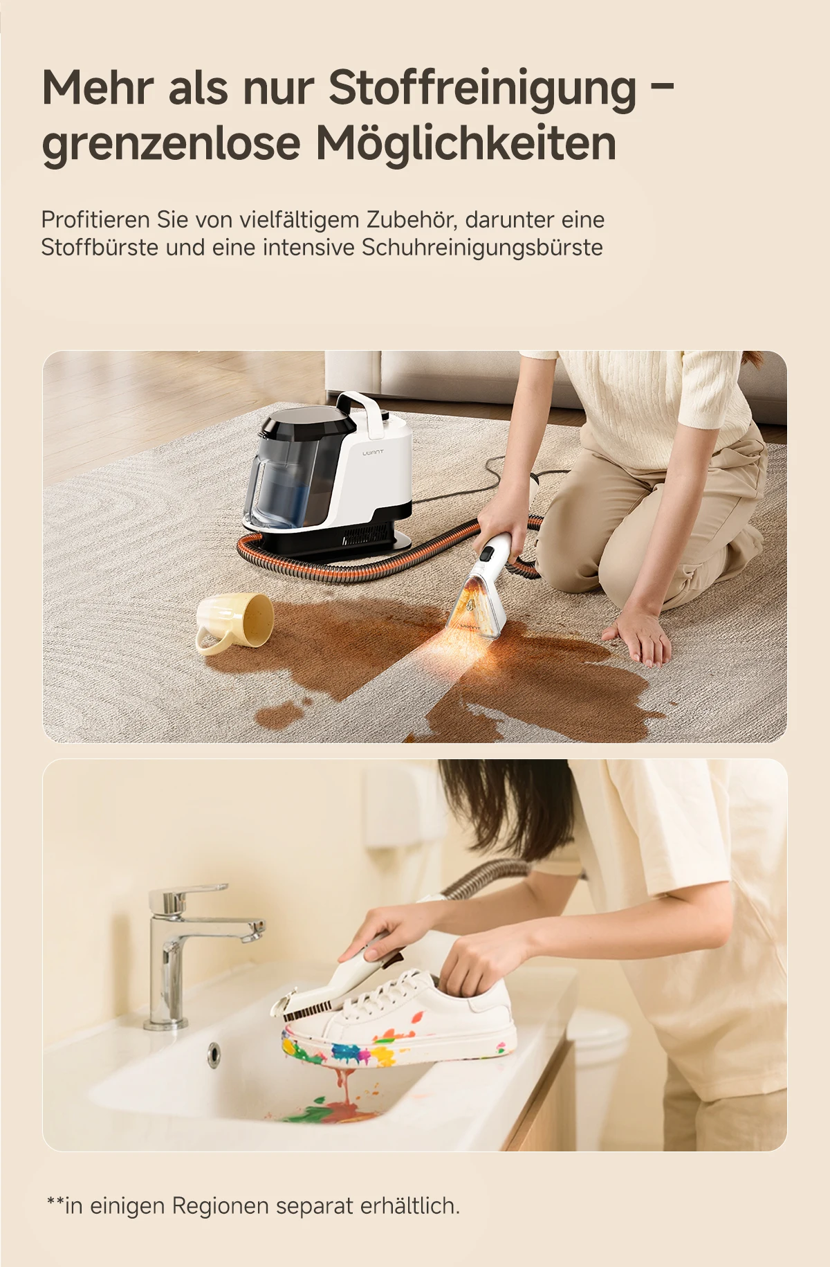 Uwant Y100 18KPa Teppichreiniger mit Sprühbürste, tragbare Saugmaschine zur Reinigung von Sofa, Auto, Schuhen, Tierhaaren und zur Geruchsbeseitigung, selbstreinigend – Detail 5