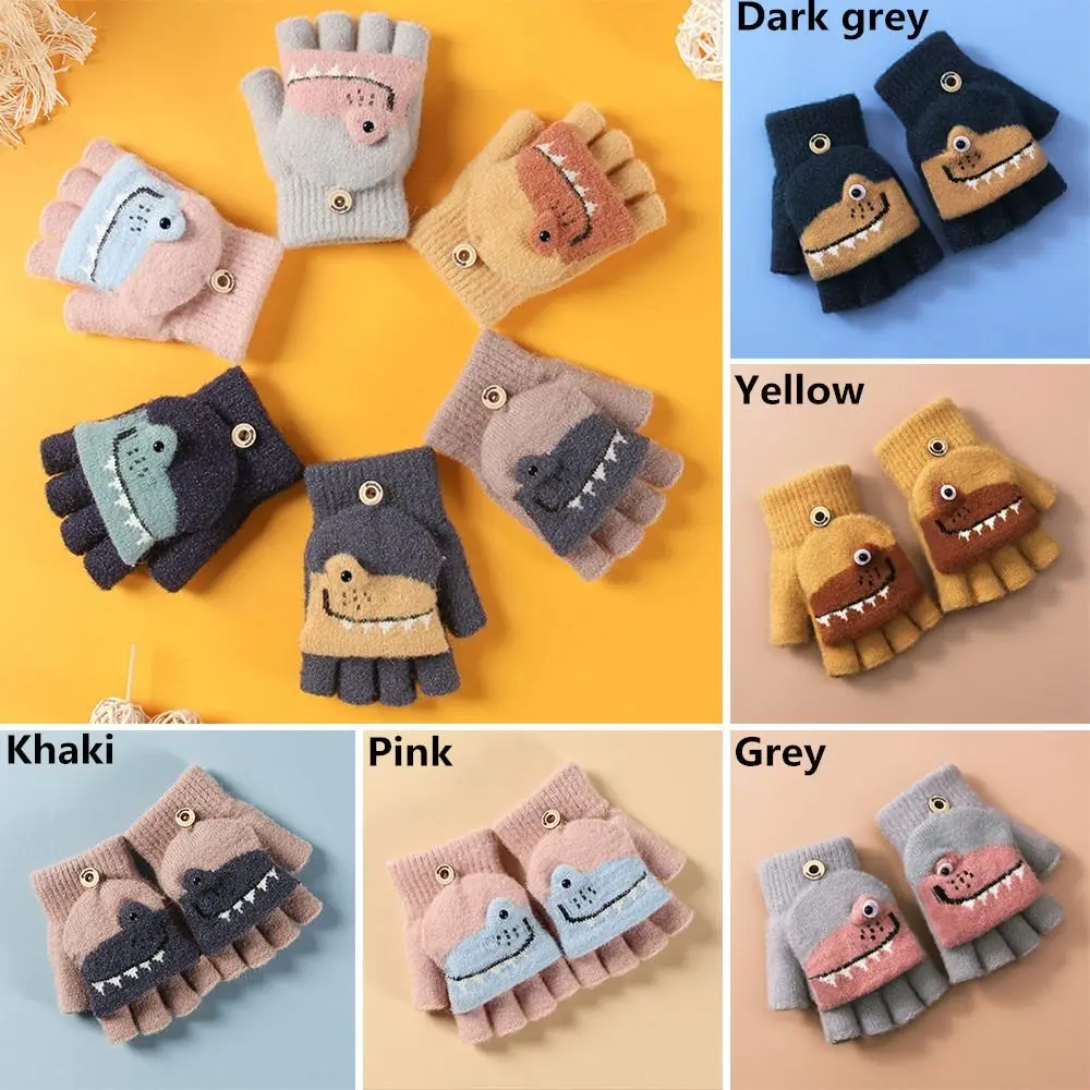 Baby Boys Girls Plush Soft Thick Warm Knitted Mittens Cute Kids Gloves For 5-12 Years Old