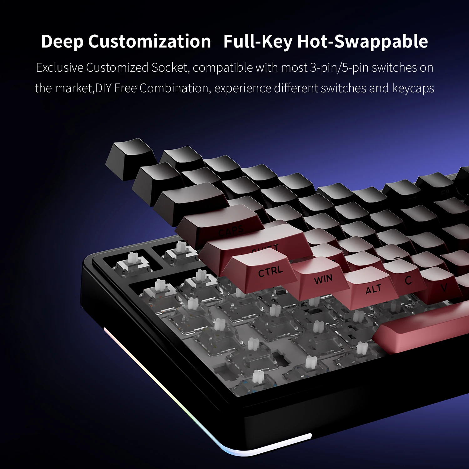 AULA S75 PRO Mechanical Keyboard 75% Custom Layout RGB Backlight Wireless Bluetooth Gaming Keyboard with Screen Knob 6