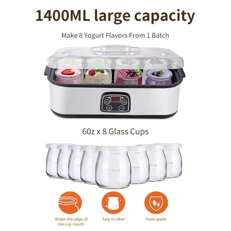 Yogurt Maker Hot Sell 2024 Automatic Stainless Steel Electric Home Prices Frozen Ice Cream Machine With 8 Glass Jar Healthy Home 5