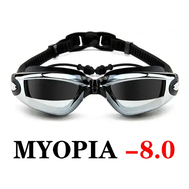 Optical Swimming Goggles Men Women Myopia Pool Earplug Professional Waterproof Swim Eyewear Prescription Adult Diving Glasses Myopia Black -8.0