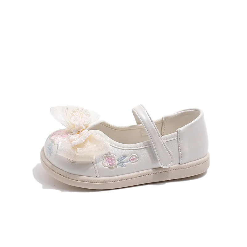Little Girls Soft Leather Shoes Kids Mary Janes Embroidery Flowers Traditional Chinese Style Princess Hanfu Shoes Child H06135