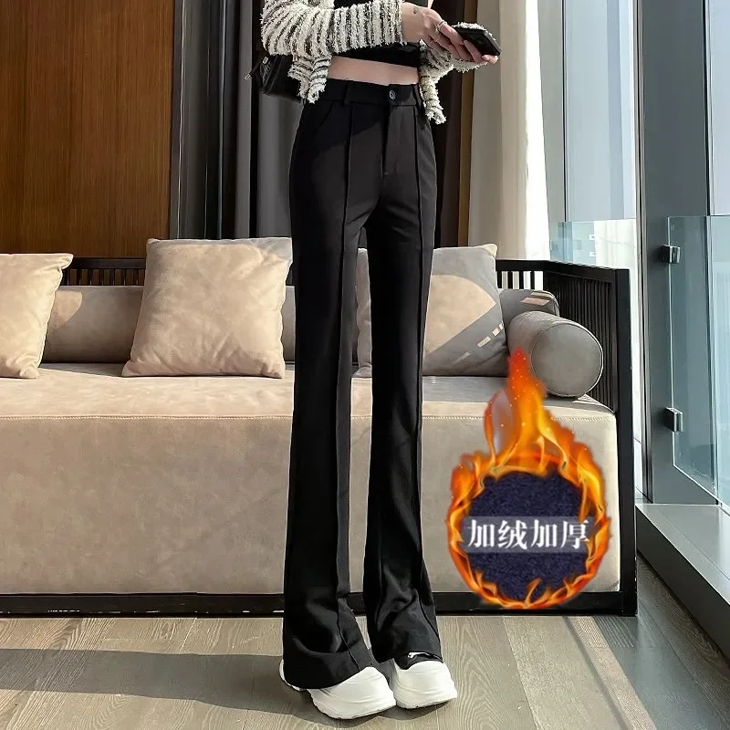 Black Dropping Flare Pants for Women's Autumn Winter 2023 New Slim Fit High Waist Slim Suit Slim Slim Slim Slim Floor Slam Pants