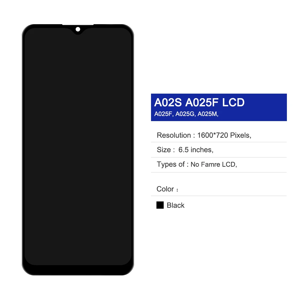 프레임 포함 LCD 터치 스크린 디지타이저 디스플레이 교체, 삼성 A02S 디스플레이 SM-A025F DS, 6.5 인치 LCD