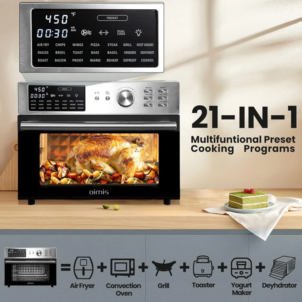 Air Fryer Rotisserie Toaster Oven,32QT X-Large Stainless Steel Combo 21 IN 1 Countertop Oven Dual Cook Patented Dual 2