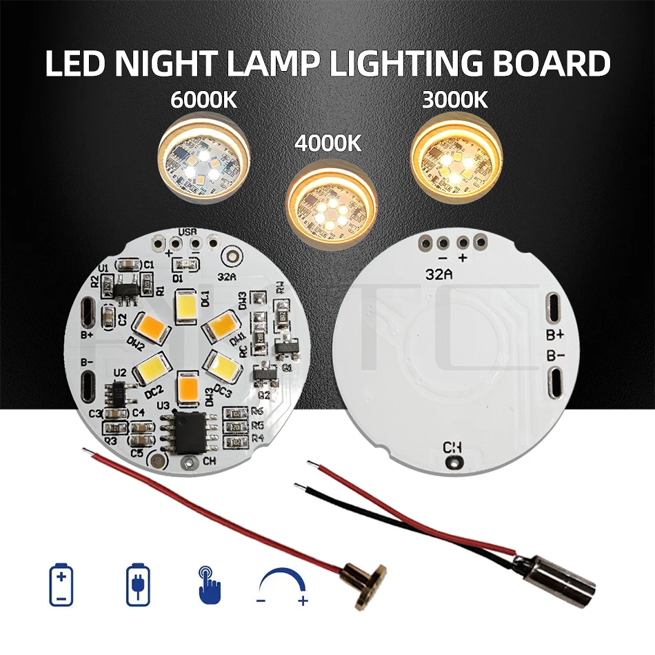 DC5V Rechargeable Dimmable LED Night Lamp Lights Source Board Dimming Compatible Touch on/off Control/3.7V Battery/Charging