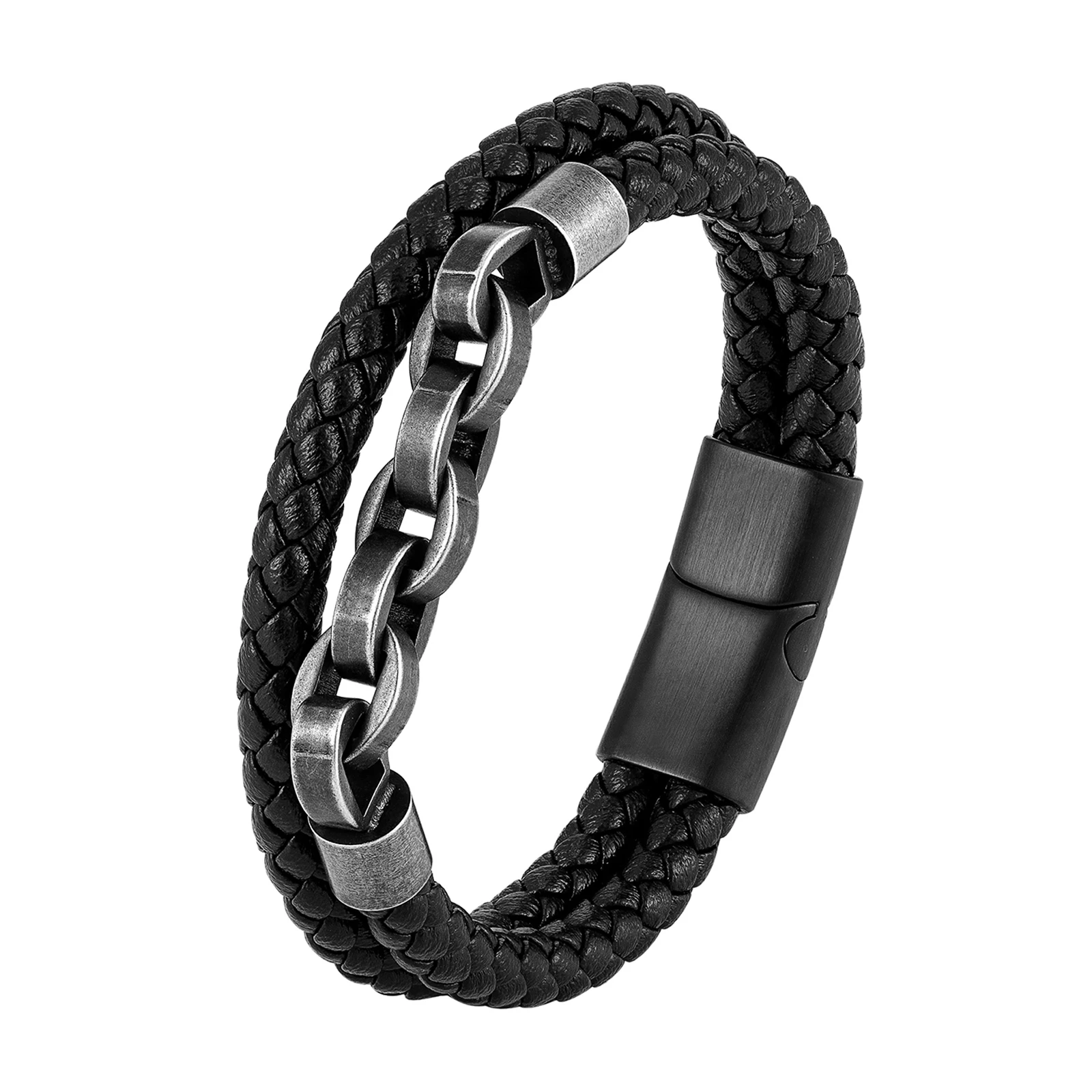 Stainless Steel Men Leather Bracelet