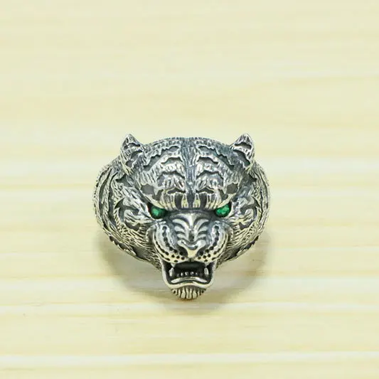 

China-Chic Jewelry S925 Sterling Silver Tiger Head Ring Male Aggressive Retro Thai Silver Personality Atmosphere Index Finger Op