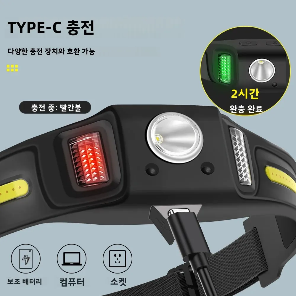 BORUiT GT30 650LM 모션 센서 LED 헤드램프 타입-C 충전식 1000mAh 작업등 헤드라이트 방수 캠핑 헤드 토치