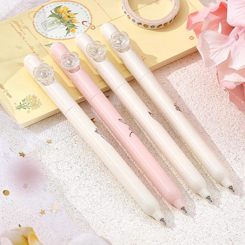 Romantic Rose Flower Gel Pen  Creative Rotate Quick Dry 0.5MM Black Gel Ink Pens For School Student Writing Stationery Supplies