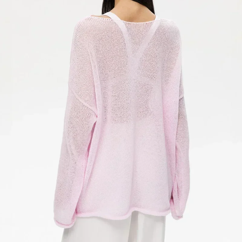 Elegant Sweater Women 2025 Summer Autumn Casual Loose Pullover Chic Pink White Jumper Sueter Mujer