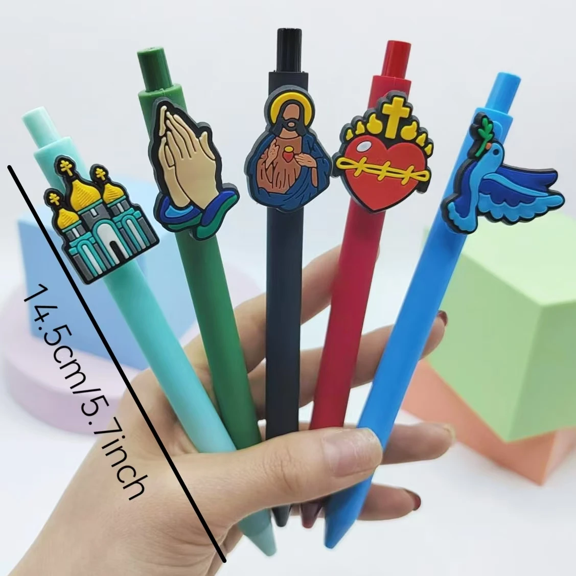 10PCS religious modeling patch pen, religious belief theme gender-neutral pen, personalized writing gift pen, ballpoint pen rand 5
