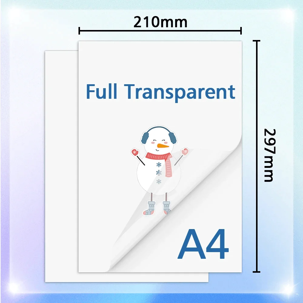 100% Transparent Printable Vinyl Sticker Paper A4 Glossy White Vinyl Copy Paper for Inkjet Printer DIY Adhesive Label Tape 50PK