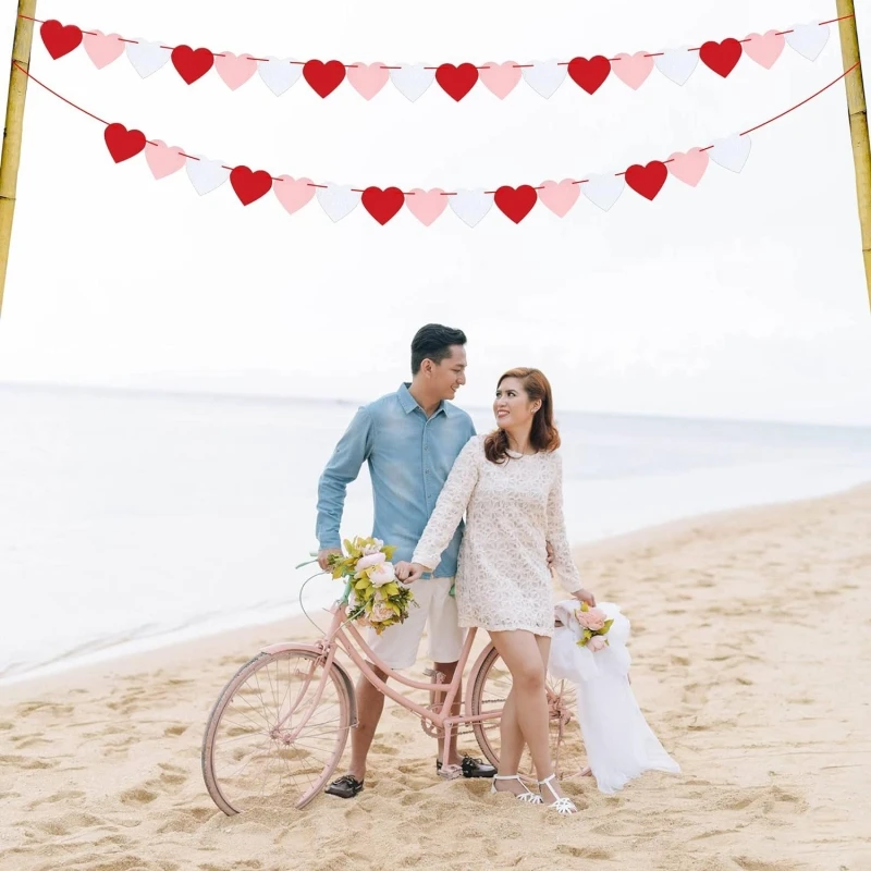

Pink Red White Wedding Heart Banner Decor Bachelorette Valentine's Day Engagement Felt Love Shape Streamer Tea Party Decorations