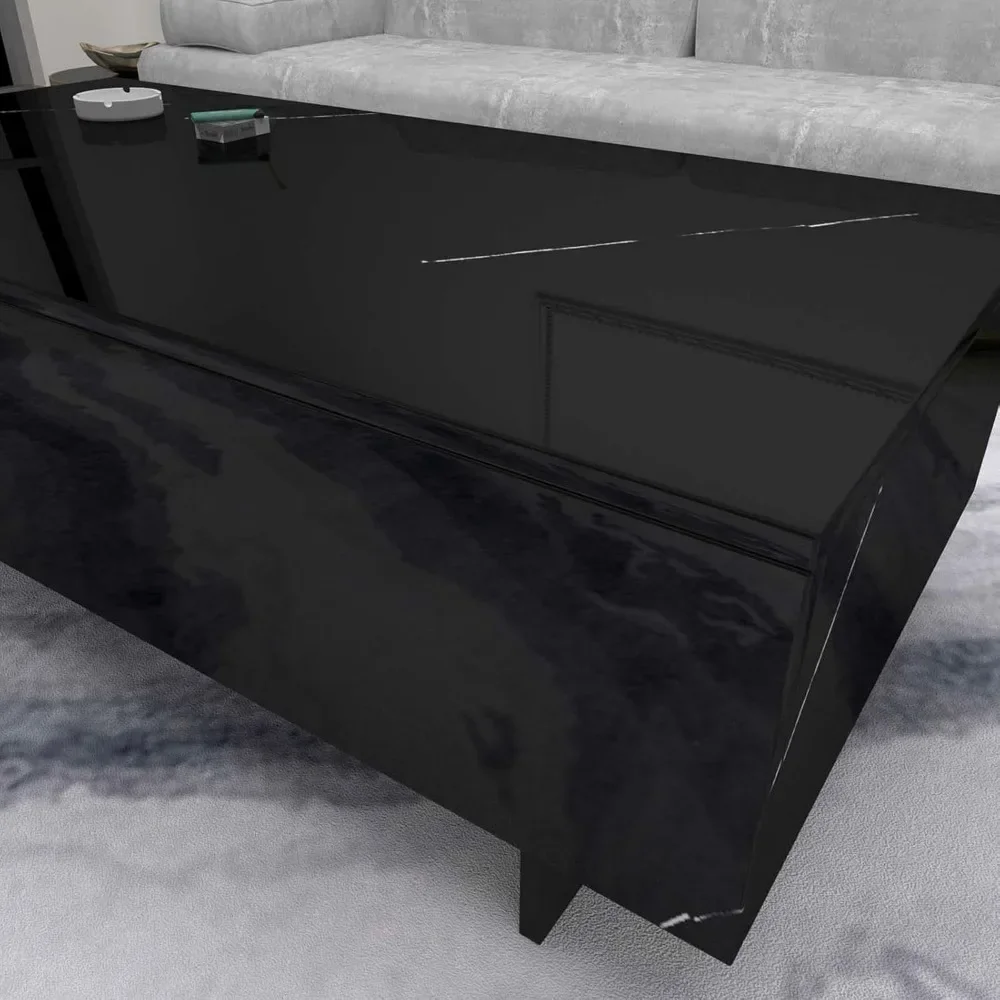 Marble rectangular living room coffee table, black modern side table, modern high gloss elegant waiting area central table 6