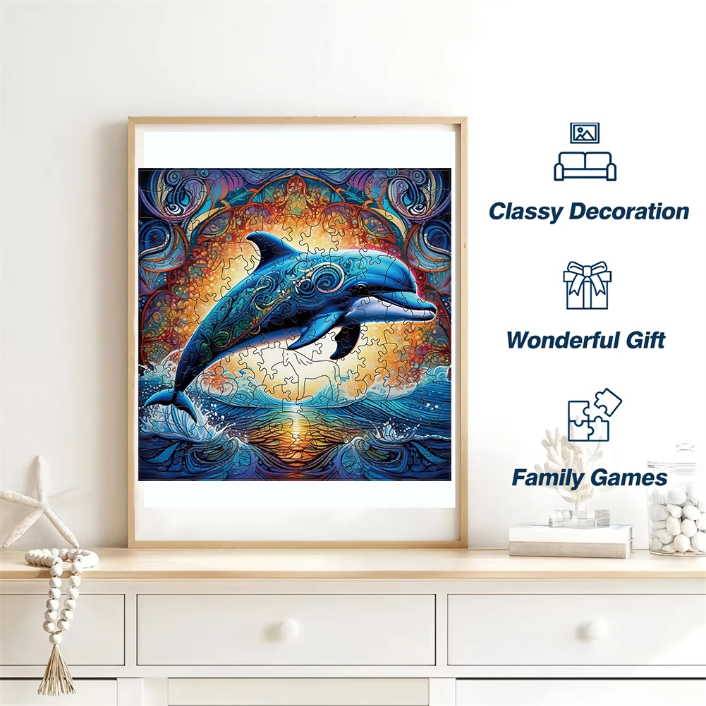 Dolphin Wooden Puzzle Animal Shaped Particles Exquisite Box and Keychain puzzle games Unique Gift for Adults and Children jigsaw puzzles wooden jigsaw puzzles wooden puzzle toys