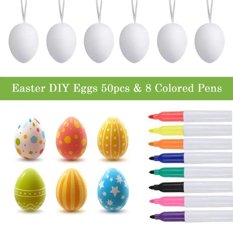 White Blank Easter Eggs Craft Kit with Watercolor Pen Ribbon Painting Party  Favors Hanging DIY for Kids Party Home Decoration - AliExpress