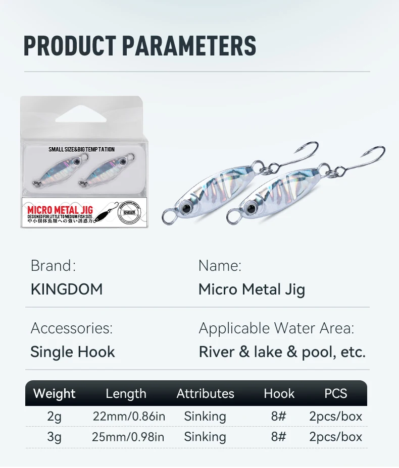 Kingdom Jigging Angelköder Sinking Fishing Metall-Jig-Köder 2 g 3 g Metall-Jig mit Einzelhaken, harter Köder, Angelzubehör – Detail 2