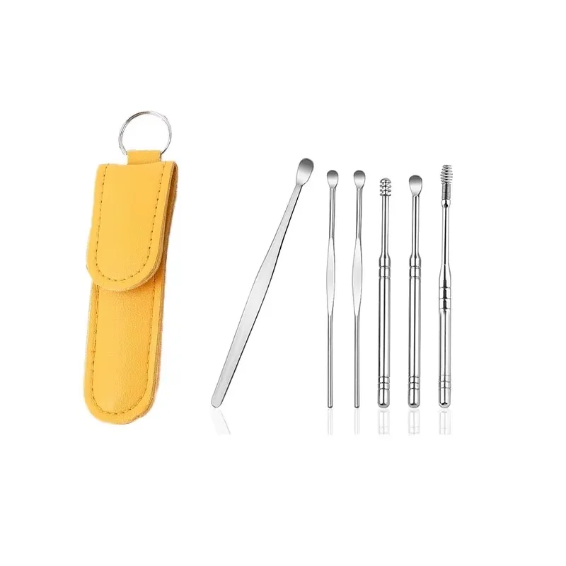 Medical Ear Pickers 6PCS Stainless Steel Ear Spoon 360 Degree Spiral Cleaning Keep Your Ears Clean & Healthy Ear Scoop Set 6