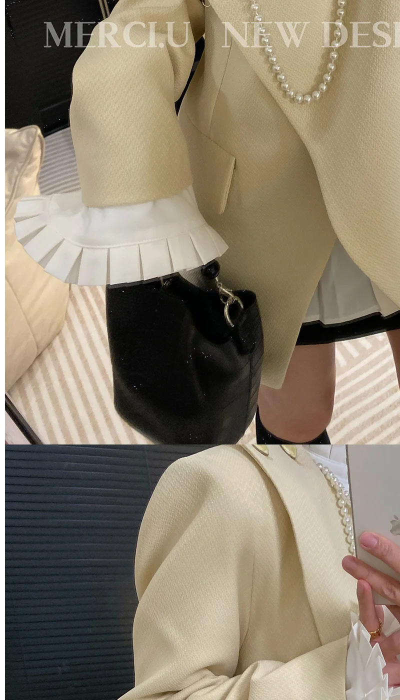 Women's Spring New Love Texture High Order Suit Fashion French Ruffle Edge Shirt  blazer women  tweed