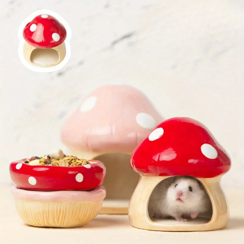 Pet House 1Pc Mushroom Design Pet General Ceramic Nest Hamster Golden Bear Furniture Sleeping Nest House Pet Supplies Pet Hamster Toys