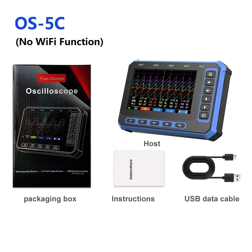 TOOLTOP 4,3-Zoll-Hanheld-Oszilloskop, 1 MHz Bandbreite, 5 Kanäle, Test 2000 mAh Akku mit großer Kapazität und PC-Softwaretanalyse