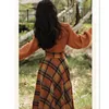 Women's Spring Autumn Vintage Plaid Long Skirts Sweater Two-Piece Set French Lady Graceful Knit Pullover High Waist Skirt Outfit 5