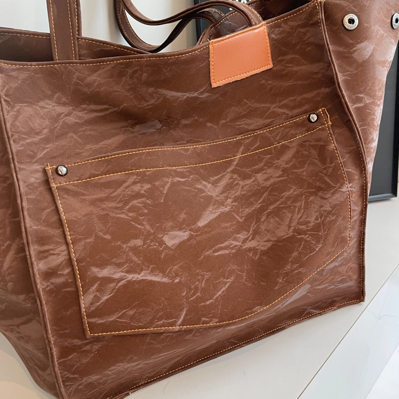 Übergroße Shopper-Umhängetaschen für Frauen, verformbar, große Kapazität, Einkaufstasche, 2025, Winter, Vintage, Pu-Leder, Handtaschen, einfach – Detail 12