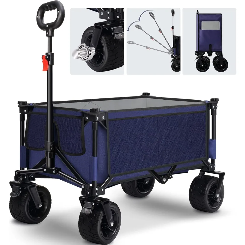

Folding Wagon with Big Wheels Heavy Duty Collapsible Foldable Beach Wagon Large Capacity Portable Utility Garden Cart Outdoor Ca