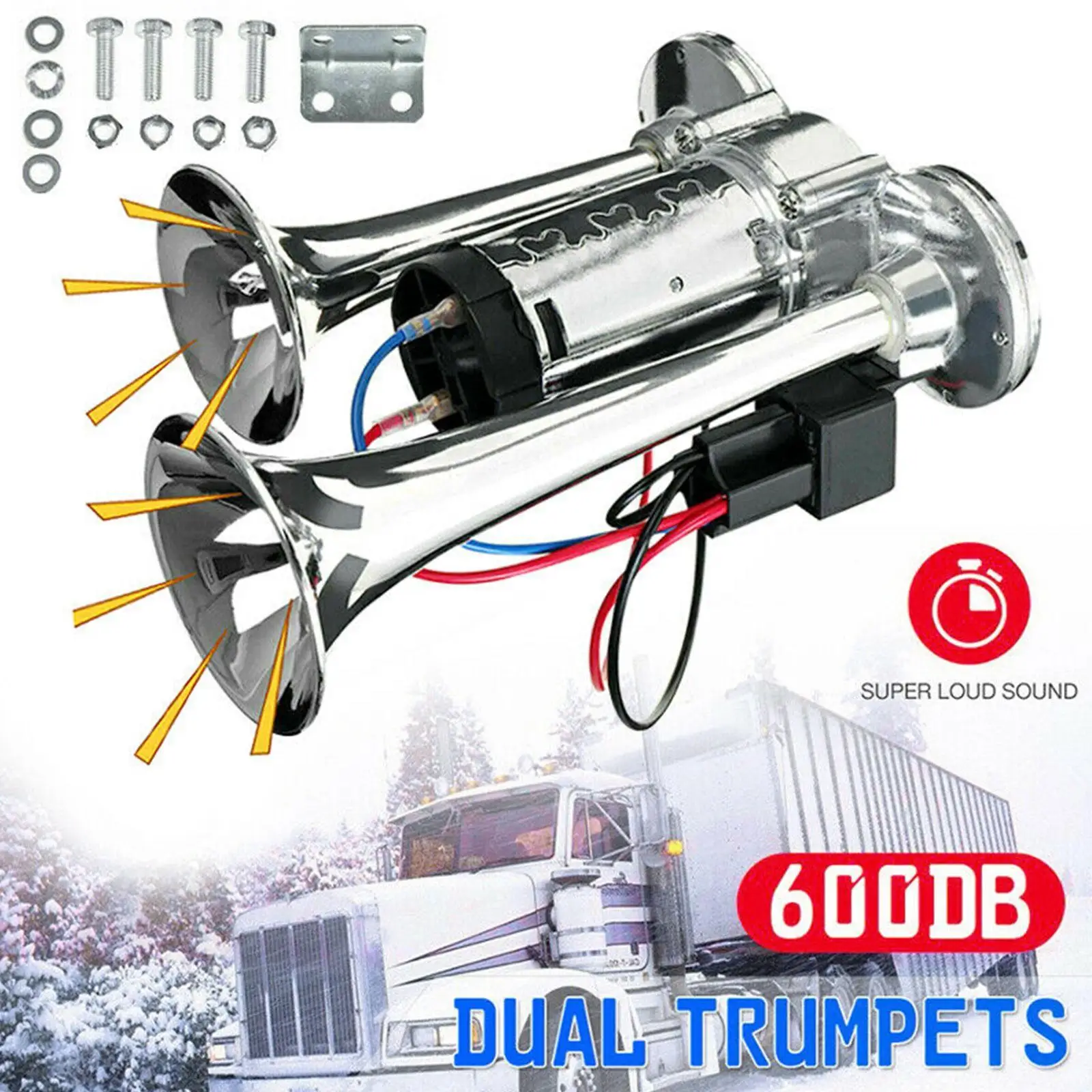 Universal 12V Waterproof Dual Trumpets 600dB Super Loud Electric Air