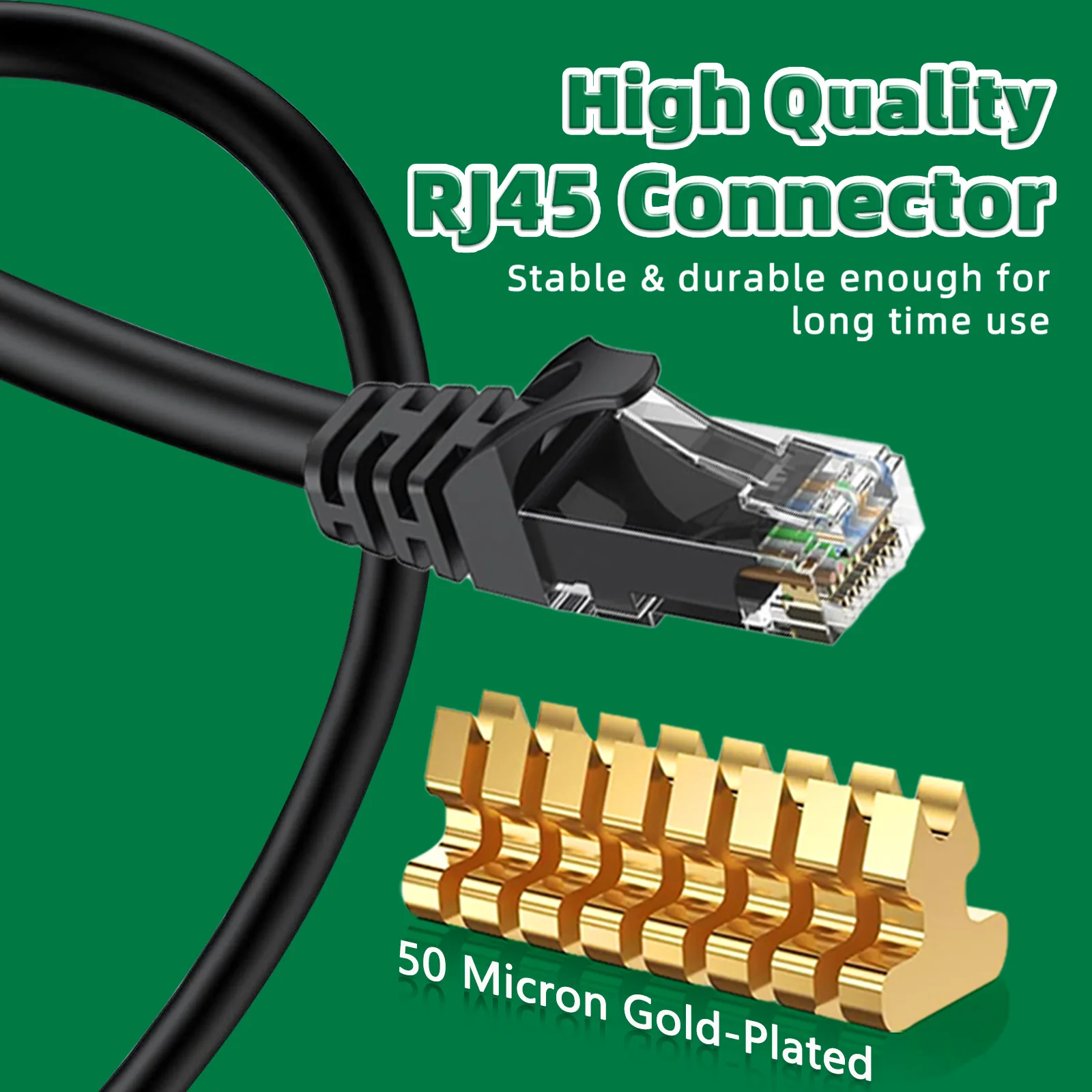 Premium Snagless Black Cat 6 Ethernet Cable - Weatherproof, High-Speed Internet LAN Solution