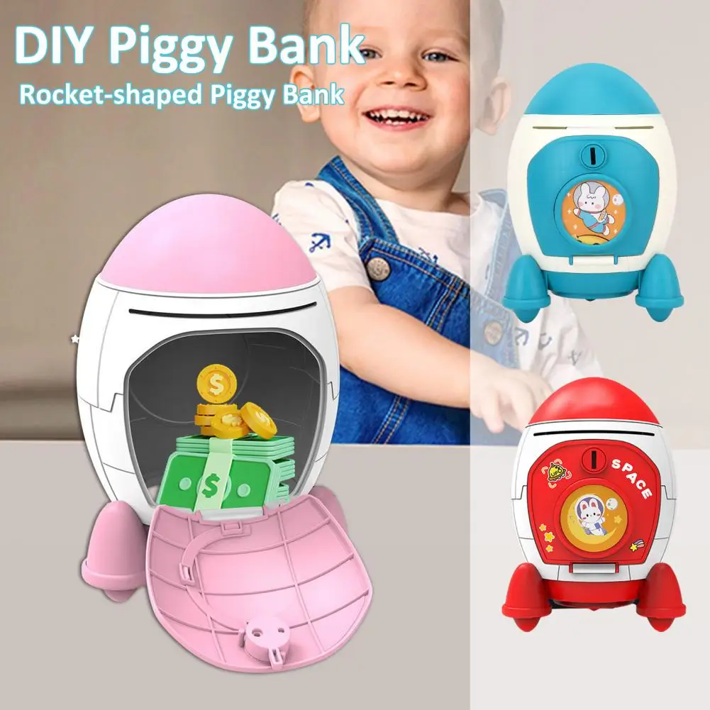 

Money Saving Rocket Creative Rocket-shaped Astronaut Piggy Bank for Kids Large Capacity Money Storage Jar with Stickers Boys