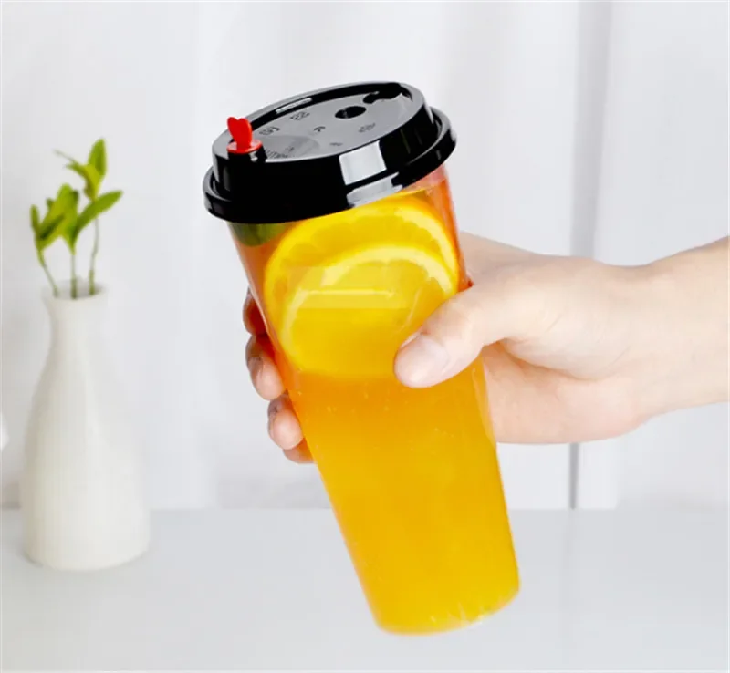 Disposable Transparent Plastic Cup Cold Drink Travel Mug Coffee Juice Tea Cup With Straw Smoothie PVC Juice with Lid 100 pcs plastic cups disposable paper cups