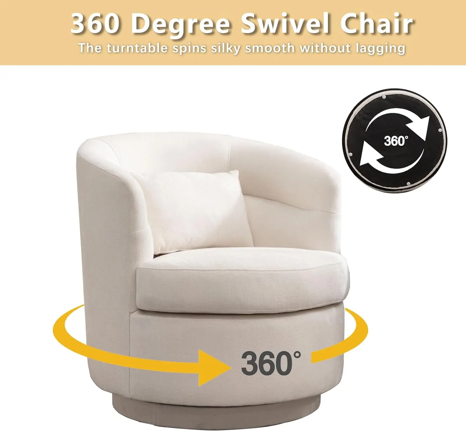 Modern 360 Degree Swivel Barrel Chair Round Accent Arm Sofa for Living Room Bedroom Comfortable Comfy Coffee Table Furniture